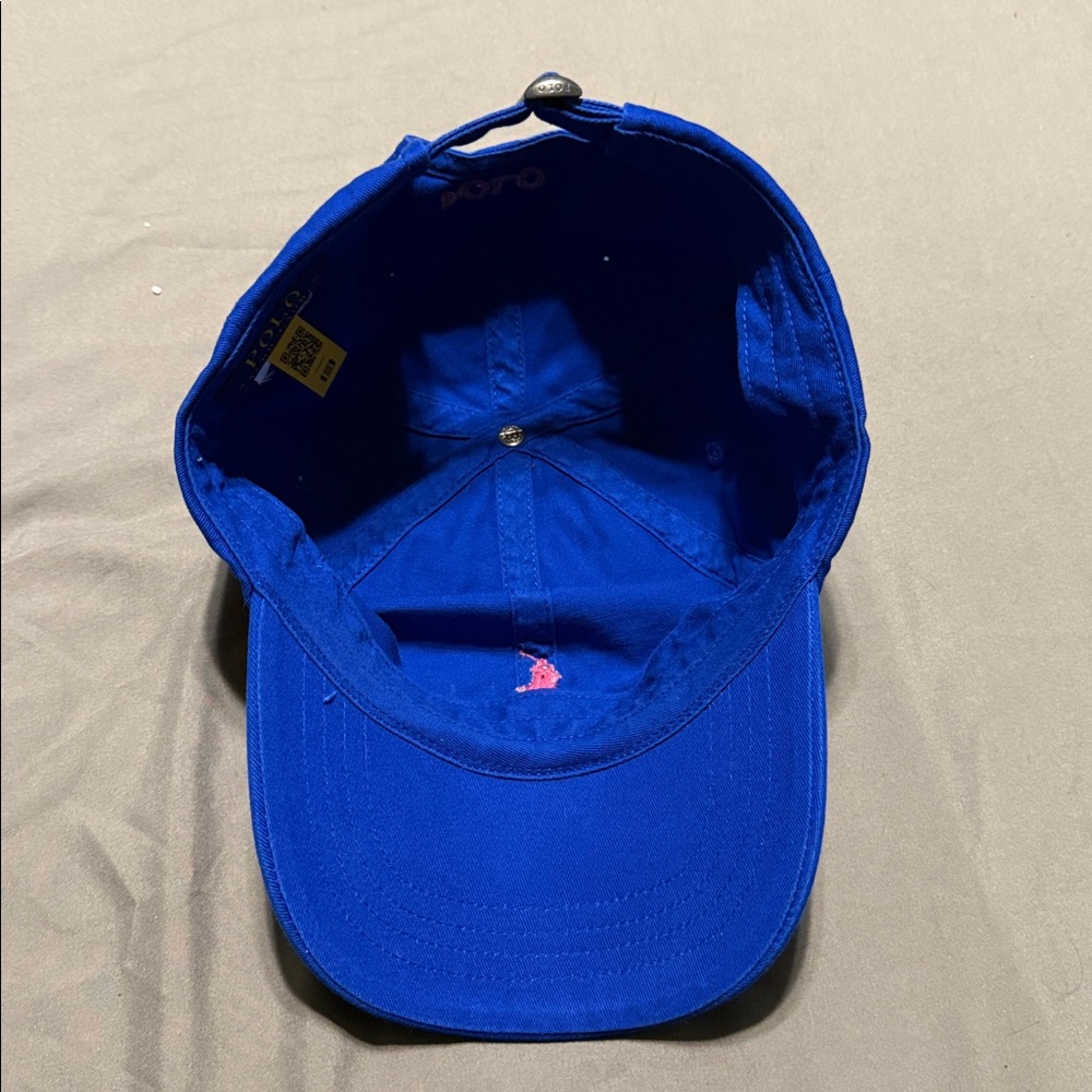 Blue Polo Cap with Red Logo. Adjustable - Picture 3 of 4